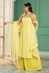 Buy_Monk & Mei_Yellow Georgette Embroidery Thread Square Neck Sequin Kurta Sharara Set _Online_at_Aza_Fashions