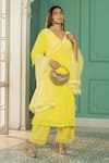 Buy_Monk & Mei_Yellow Georgette Embroidery Chikankari Thread V Sequin Yoke Anarkali Pant Set _at_Aza_Fashions