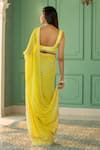 Shop_Monk & Mei_Yellow Georgette Embellished Pearl Scoop Leaf Woven Pre-draped Saree With Blouse _at_Aza_Fashions