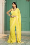 Monk & Mei_Yellow Georgette Embellished Pearl Scoop Leaf Woven Pre-draped Saree With Blouse _Online_at_Aza_Fashions