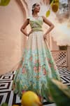 Buy_Show Shaa_Green Lehenga And Blouse Silk Hand Embroidered Floral V-neck Flower Print Set _at_Aza_Fashions