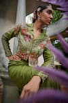 Shop_Show Shaa_Green Draped Skirt Satin Embroidered Floral Lapel Kimaya Jacket With _Online_at_Aza_Fashions