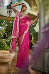 Buy_Show Shaa_Magenta Saree Organza Embroidered Geometric Leaf Floral With Blouse _at_Aza_Fashions