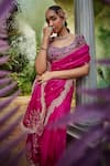 Shop_Show Shaa_Magenta Saree Organza Embroidered Geometric Leaf Floral With Blouse _at_Aza_Fashions