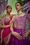 Show Shaa_Magenta Saree Organza Embroidered Geometric Leaf Floral With Blouse _Online_at_Aza_Fashions