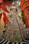 Buy_Show Shaa_Green Blouse Raw Silk Embroidered Floral Sweetheart Bridal Lehenga Set _at_Aza_Fashions