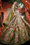 Shop_Show Shaa_Green Blouse Raw Silk Embroidered Floral Sweetheart Bridal Lehenga Set _at_Aza_Fashions