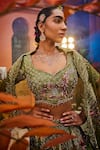 Show Shaa_Green Blouse Raw Silk Embroidered Floral Sweetheart Bridal Lehenga Set _Online_at_Aza_Fashions