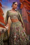 Buy_Show Shaa_Green Blouse Raw Silk Embroidered Floral Sweetheart Bridal Lehenga Set _Online_at_Aza_Fashions