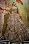 Show Shaa_Green Blouse Raw Silk Embroidered Floral Sweetheart Bridal Lehenga Set _at_Aza_Fashions