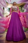 Buy_Show Shaa_Purple Blouse Chanderi Embroidered Floral Saanvi Gathered Lehenga And Cape Set _at_Aza_Fashions