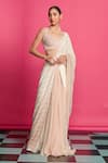 Buy_Priyanka Jain_Pink Crepe Embroidered Bead Queen Anna Ombre Pre-draped Saree With Blouse _at_Aza_Fashions