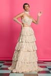 Priyanka Jain_Pink Georgette Glittery Bloom Glimmering Tiered Lehenga With Corset Blouse _at_Aza_Fashions