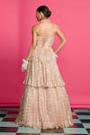 Priyanka Jain_Pink Georgette Lining Shantoon Glittery Bloom Flora Pattern Tiered Corset Gown _Online_at_Aza_Fashions