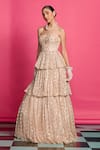 Buy_Priyanka Jain_Pink Georgette Lining Shantoon Glittery Bloom Flora Pattern Tiered Corset Gown _Online_at_Aza_Fashions