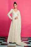 Buy_Priyanka Jain_Ivory Georgette Lining Fleur Pattern And Pearl Tassel Embellished Anarkali Set _at_Aza_Fashions