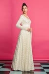 Priyanka Jain_Ivory Georgette Lining Fleur Pattern And Pearl Tassel Embellished Anarkali Set _Online_at_Aza_Fashions