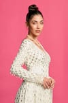 Buy_Priyanka Jain_Ivory Georgette Lining Fleur Pattern And Pearl Tassel Embellished Anarkali Set _Online_at_Aza_Fashions