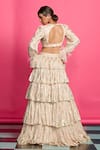 Shop_Priyanka Jain_Pink Georgette Lining Fleur Pattern Embellished Tiered Lehenga With Crop Top _at_Aza_Fashions