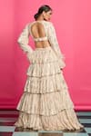 Priyanka Jain_Pink Georgette Lining Fleur Pattern Embellished Tiered Lehenga With Crop Top _at_Aza_Fashions