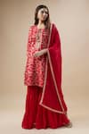 Buy_Monk & Mei_Red Kurta Silk Woven Floral Keyhole Brocade Sharara Set _at_Aza_Fashions