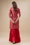 Shop_Monk & Mei_Red Kurta Silk Woven Floral Keyhole Brocade Sharara Set _at_Aza_Fashions