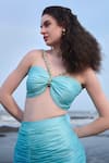 Buy_Verano by Tanya_Blue Satin Embroidery Shell Charms Sweetheart Azzura Back Tie Up Crop Top _at_Aza_Fashions