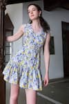 Shop_Verano by Tanya_Multi Color Cotton Linen Blend Print Floral Erica Ruffle Dress With Belt _at_Aza_Fashions