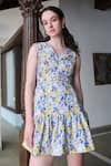 Verano by Tanya_Multi Color Cotton Linen Blend Print Floral Erica Ruffle Dress With Belt _Online_at_Aza_Fashions