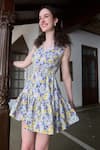 Buy_Verano by Tanya_Multi Color Cotton Linen Blend Print Floral Erica Ruffle Dress With Belt _Online_at_Aza_Fashions