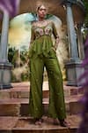 Buy_Show Shaa_Green Bustier And Pant Chanderi Embroidered Adhira Floral Peplum Tunic & Set _at_Aza_Fashions