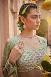 Show Shaa_Green Blouse Satin Hand Embroidered Floral Half Sunflower And Gharara Set _Online_at_Aza_Fashions