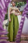 Buy_Show Shaa_Green Chanderi Embroidered Floral V-neck Kashvi Blouse And Flared Pant Set _at_Aza_Fashions