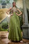 Buy_Show Shaa_Green Anarkali Chiffon And Chanderi Embroidered Floral V-neck Pankhuri _at_Aza_Fashions