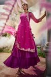 Buy_Show Shaa_Magenta Angarkha Organza Embroidered Floral Angarkha Roohani Layered Gown With _at_Aza_Fashions