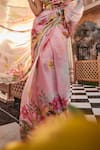 Shop_Show Shaa_Pink Blouse Satin Embroidered Floral Print Saree With Waist Belt _Online_at_Aza_Fashions