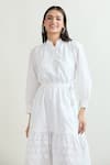 Shop_Samyukta Singhania_White Hakoba Cotton Cutout Mandarin Pattern Midi Dress _Online_at_Aza_Fashions