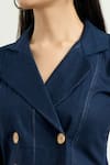 Shop_Samyukta Singhania_Blue Cotton Plain Notched Lapel Solid Linen Blazer Dress _Online_at_Aza_Fashions