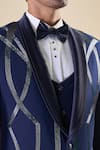 Buy_Aryavir Malhotra_Blue Japanese Poly Silk Hand Embroidered Sequins Tuxedo Bow Set 