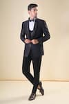 Buy_Aryavir Malhotra_Black Poly Silk Sequins Thread Tuxedo Set With Bow _at_Aza_Fashions