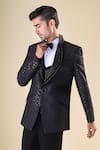 Buy_Aryavir Malhotra_Black Poly Silk Sequins Thread Tuxedo Set With Bow 