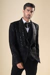 Shop_Aryavir Malhotra_Black Poly Silk Sequins Thread Hand Tuxedo Set _Online_at_Aza_Fashions