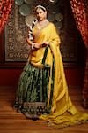 Buy_House of Anmol Jain_Green Lehenga Velvet Hand Embroidered Flower Leaf Set _at_Aza_Fashions