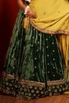 House of Anmol Jain_Green Lehenga Velvet Hand Embroidered Flower Leaf Set _Online_at_Aza_Fashions