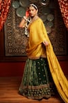 Buy_House of Anmol Jain_Green Lehenga Velvet Hand Embroidered Flower Leaf Set _Online_at_Aza_Fashions