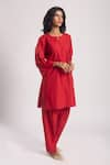 Avaha_Maroon Cambric Poplin Plain Round Neck Aja Kurta And Salwar Set _Online_at_Aza_Fashions