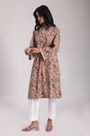 Avaha_Beige Kurta Cotton Print Floral Round Neck Ina With Pant _Online_at_Aza_Fashions