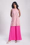 Avaha_Pink Cotton Print Floral Round Neck Asani Kurta With Palazzo _Online_at_Aza_Fashions