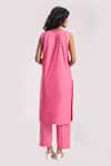 Shop_Avaha_Pink Cambric Poplin Plain V Neck Kuvira Kurta With Pant _at_Aza_Fashions