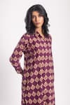 Avaha_Purple Cotton Print Tribal Butti Collared Neck Ramhi Jacket Kurta With Pant _at_Aza_Fashions